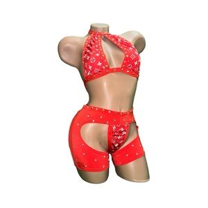 Exotic dancewear outfit 3 piece red rave club